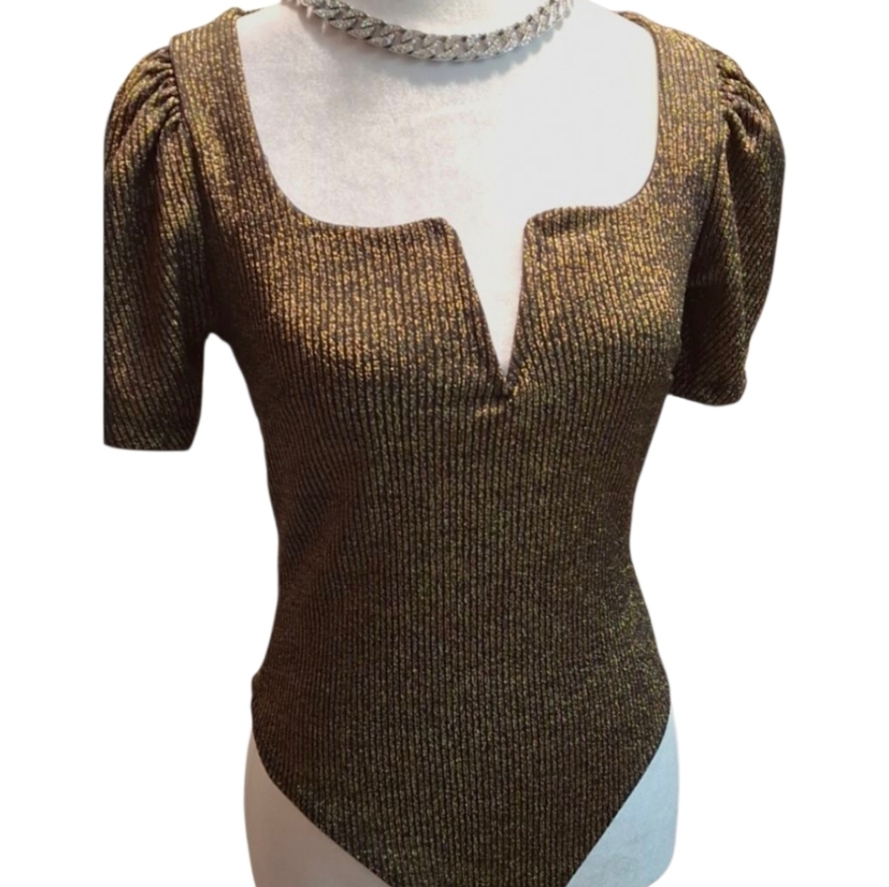 Haute Mode Metallic Gold and Black Bodysuit Women Size Small